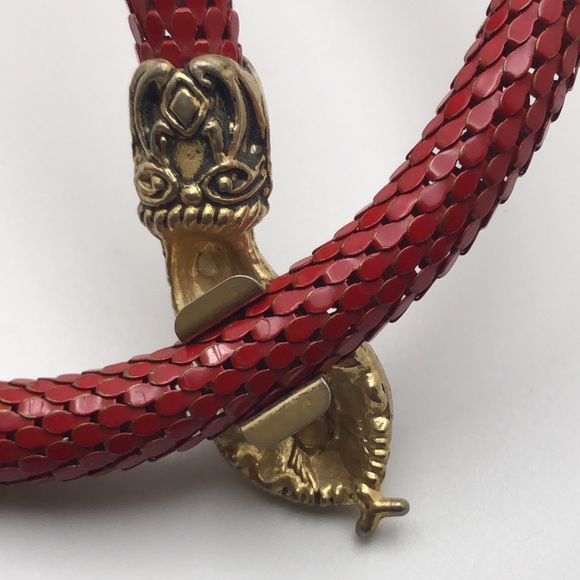 Vintage DL Auld Red Mesh Snake Clear Rhinestone Eyes Wrap Necklace Belt - Picture 8 of 10